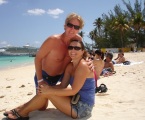 Tarzan and Jayn sunbathing on the beach in Nassau, Bahamas.